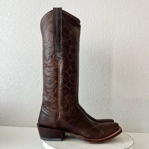 Rod Patrick Womens Cowboy Boots 10A Brown Perro Loco Leather Blunt Toe Tall Top - Picture 2 of 12